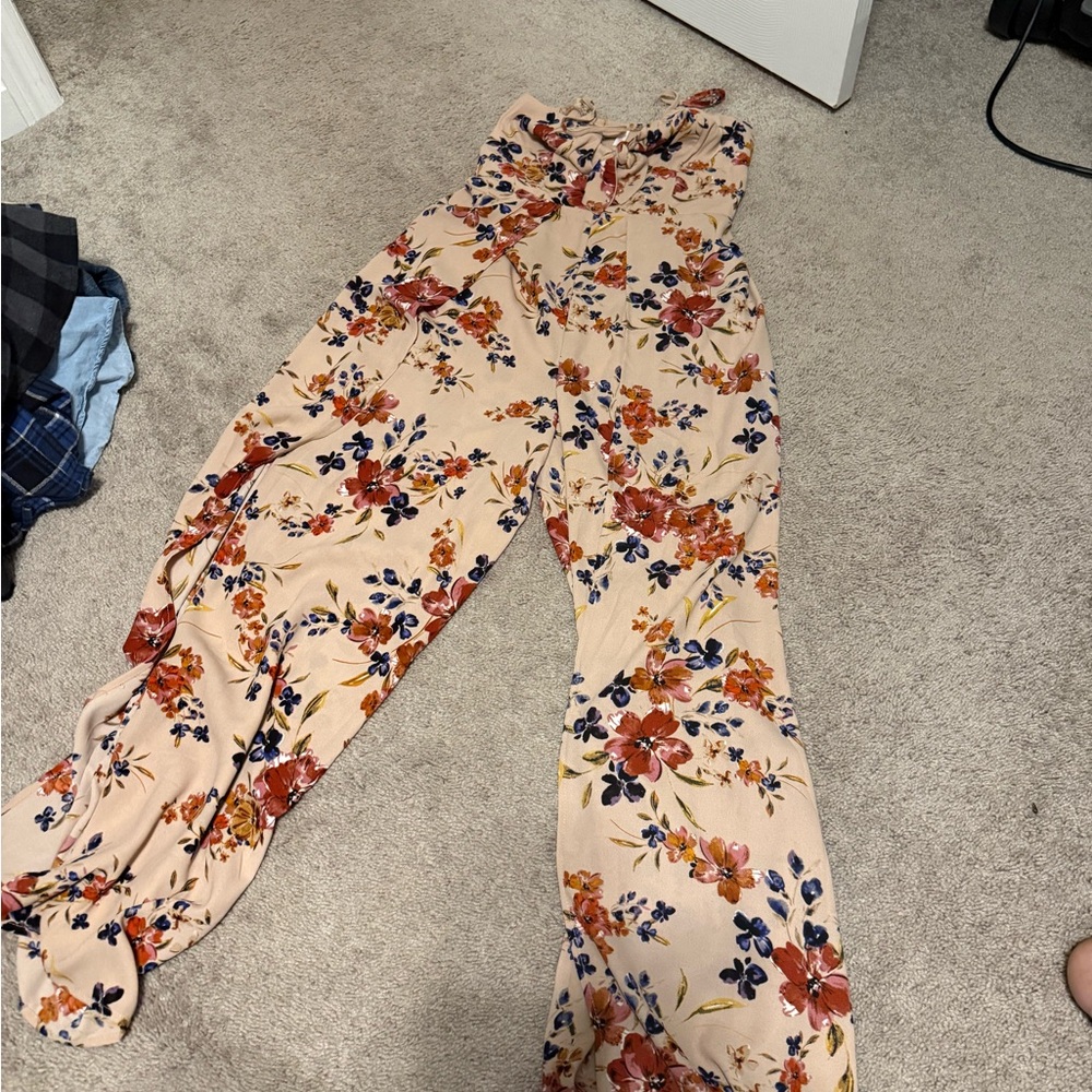 Xhilaration Peach Floral Wide-Leg Jumpsuit